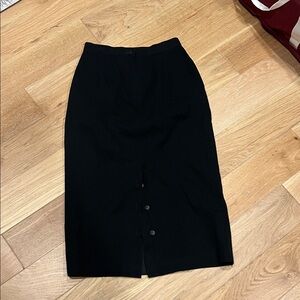 Courtenay Classic Black wool Midi Skirt with front button detail 6